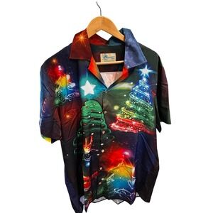 Hawaiian Shirts Christmas Tree Snowman Neon Galaxy Button Down XL Vintage Y2K